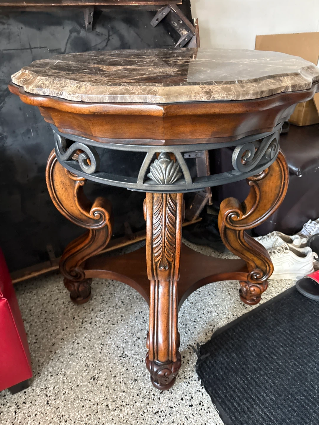 Ornate Wood and Marble Accent Table - photo 3