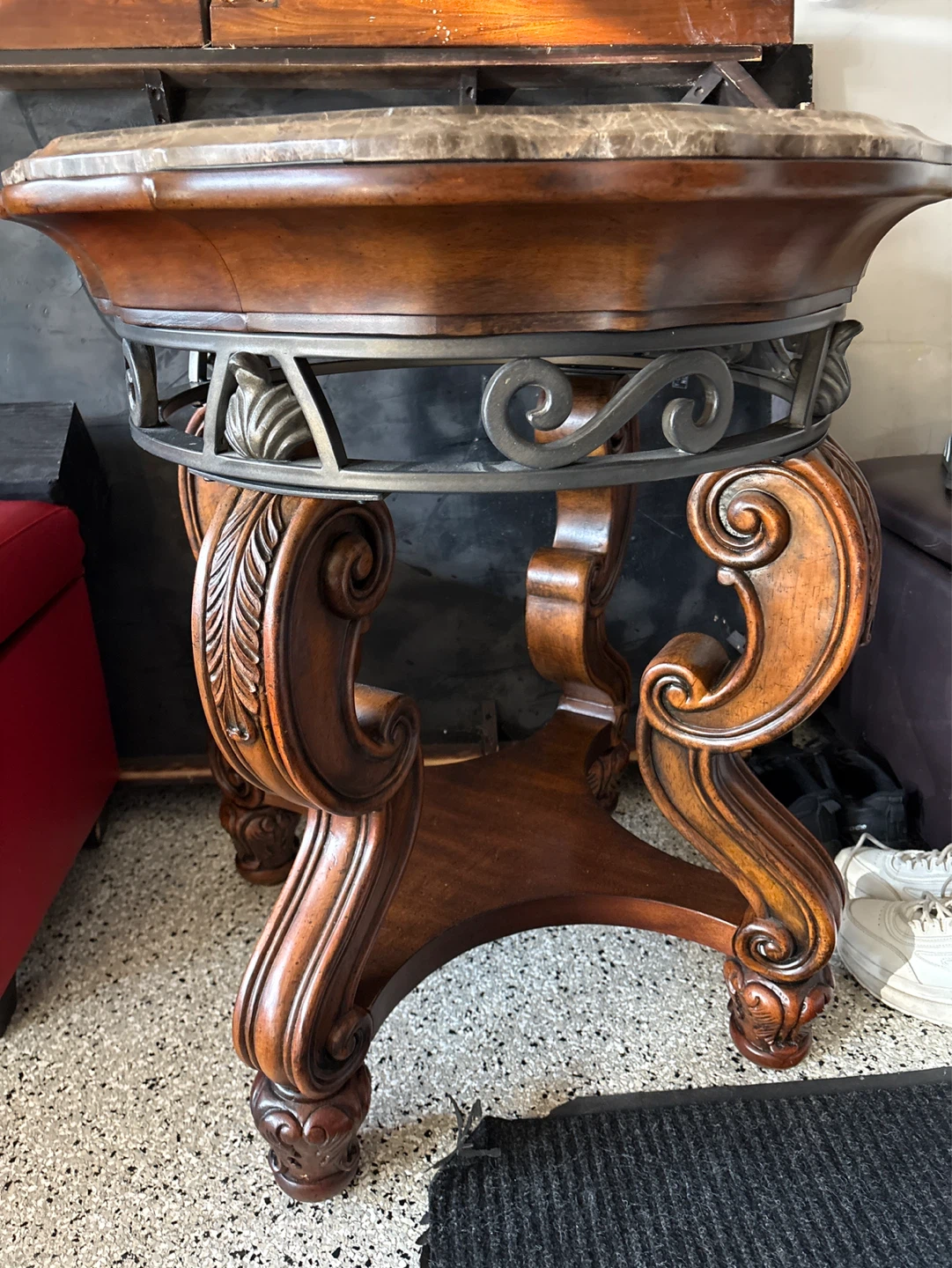 Ornate Wood and Marble Accent Table - photo 2