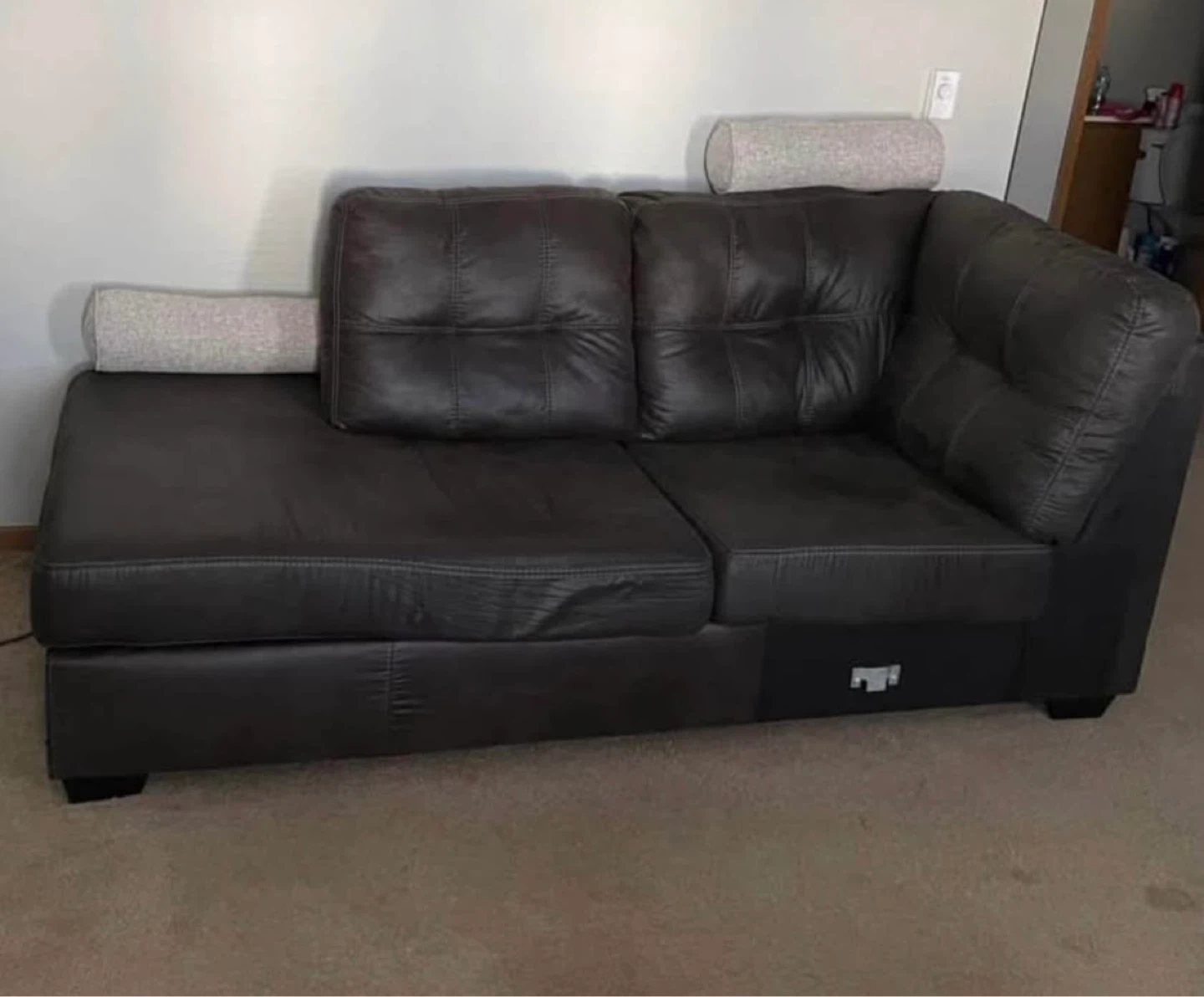 Dark Gray Leather Sectional Sofa with Chaise