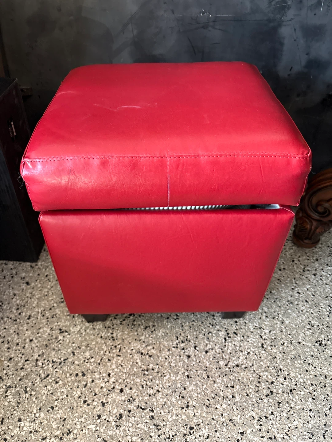Red Faux Leather Storage Ottoman