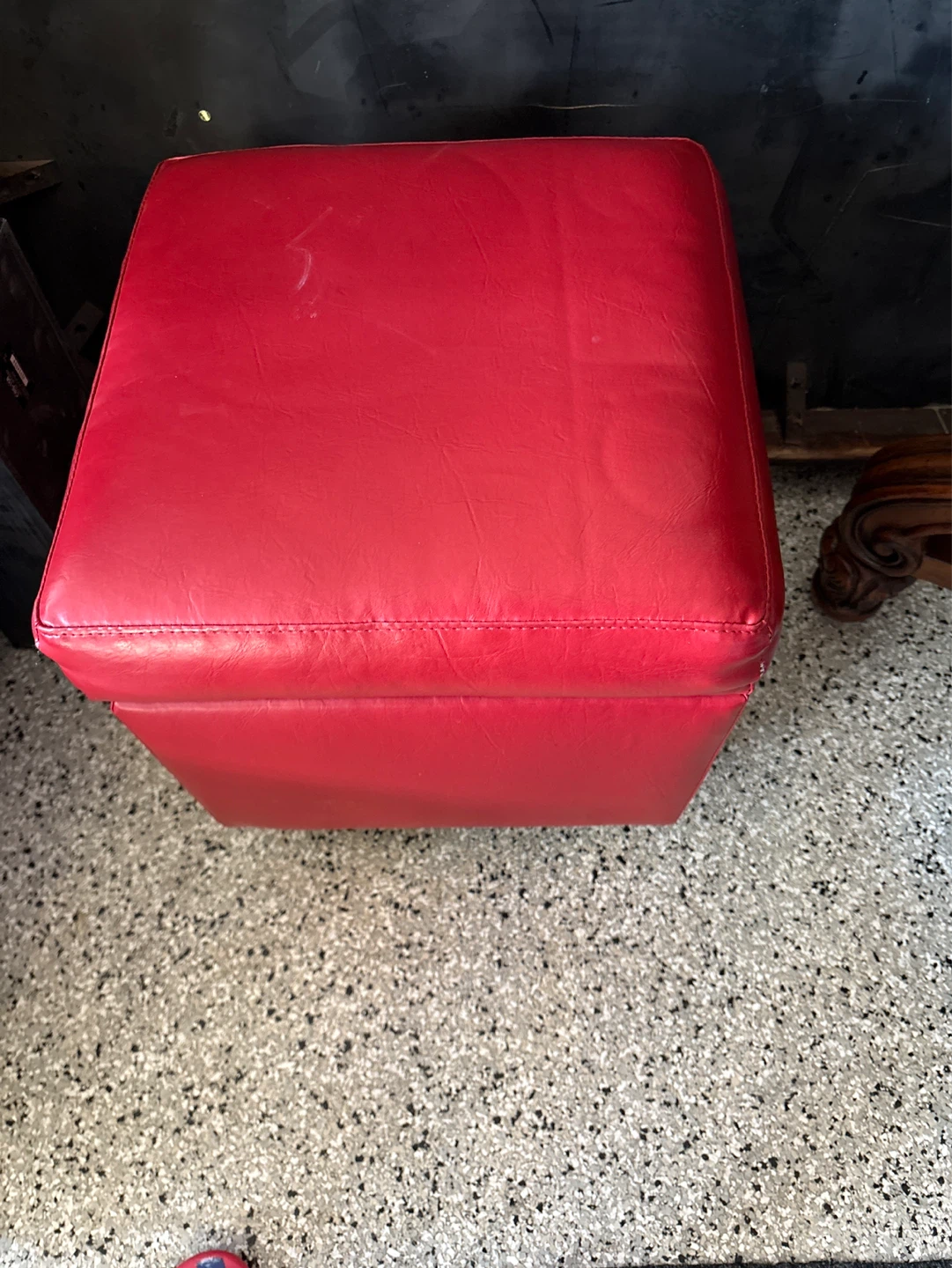 Red Faux Leather Storage Ottoman - photo 2