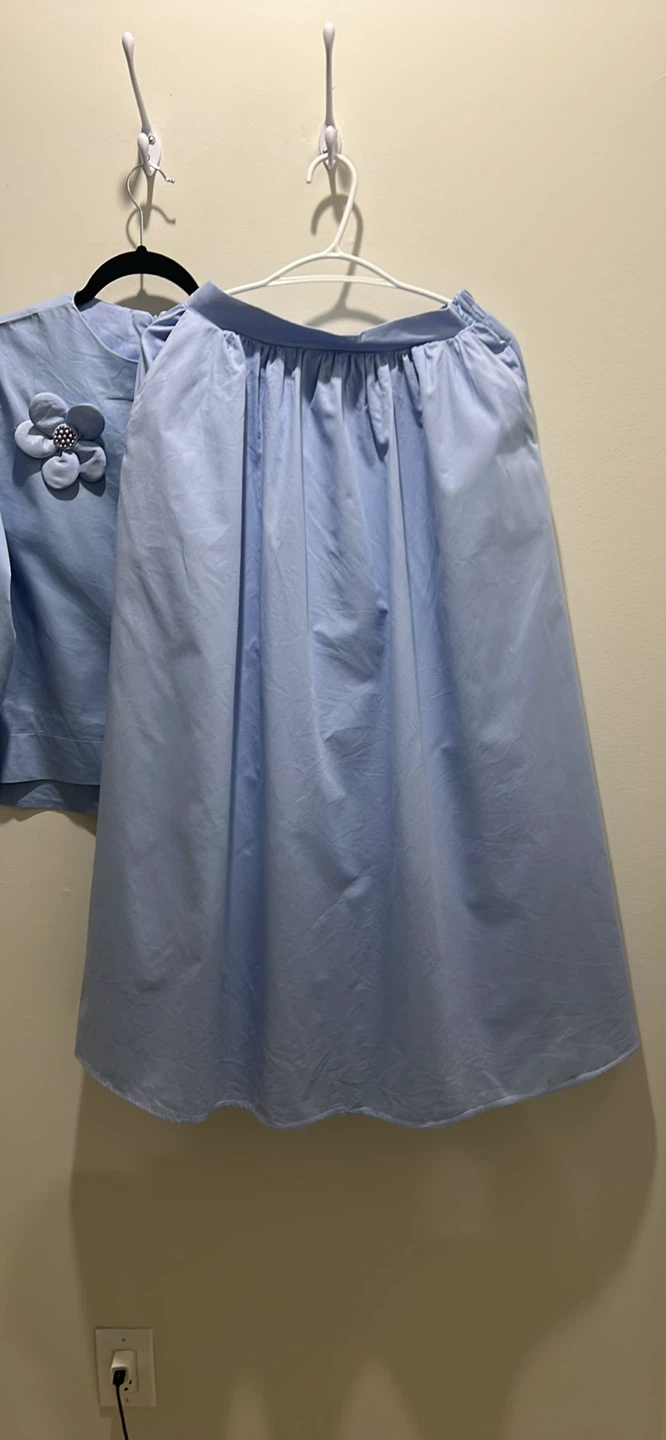 Light Blue Floral Embellished Top and Skirt Set - photo 2