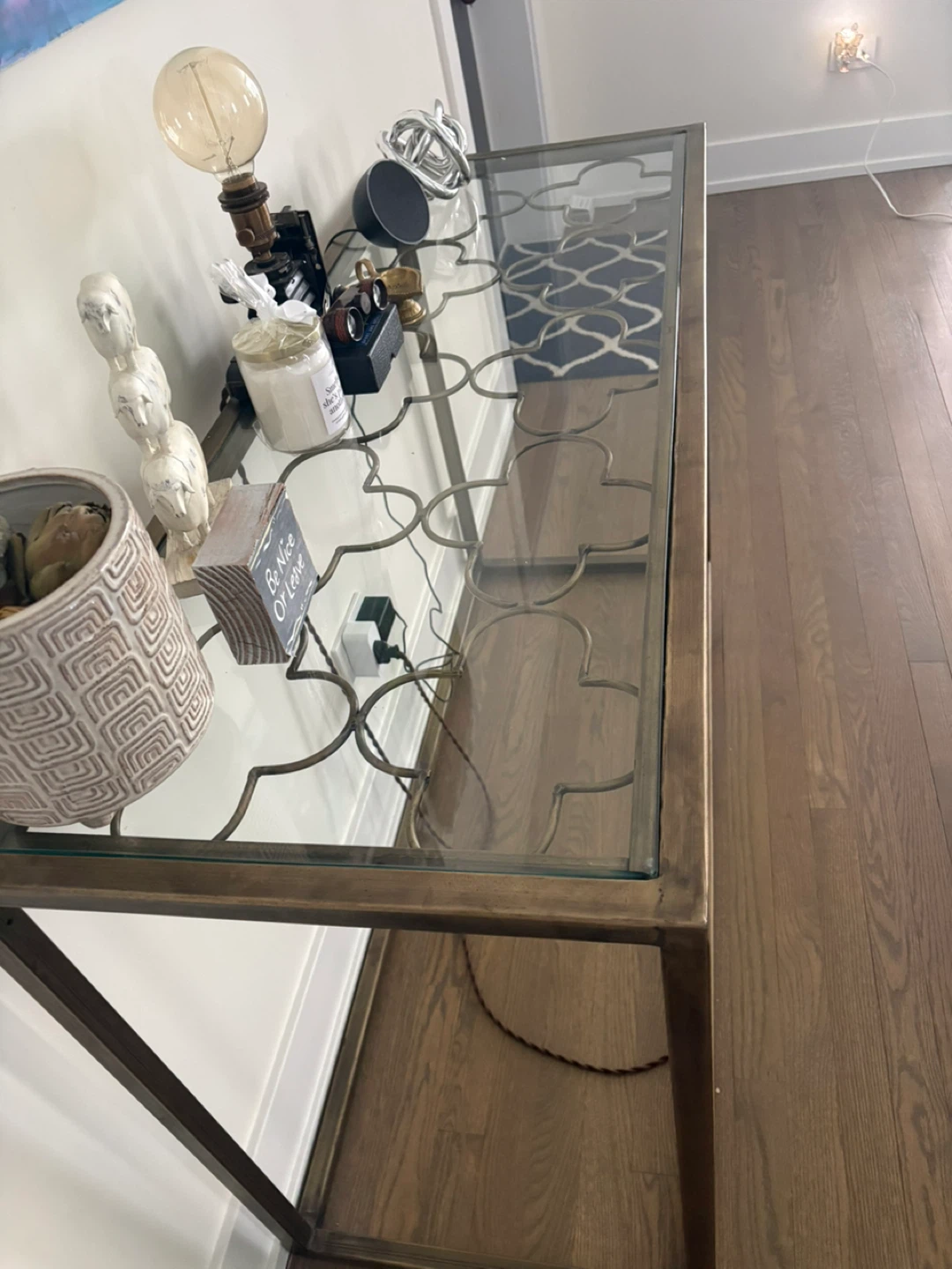 Glass Top Console Table with Metal Frame - photo 3