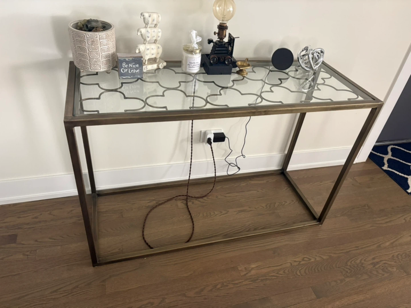 Glass Top Console Table with Metal Frame