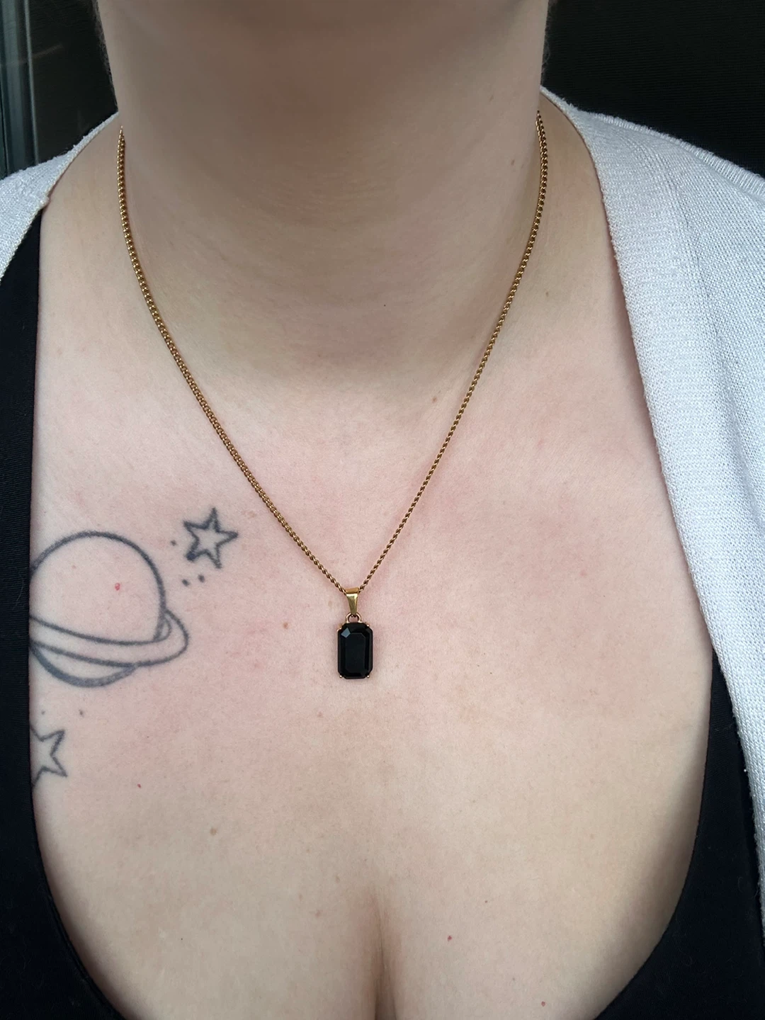 Gold Necklace with emerald cut Onyx pendant - photo 2