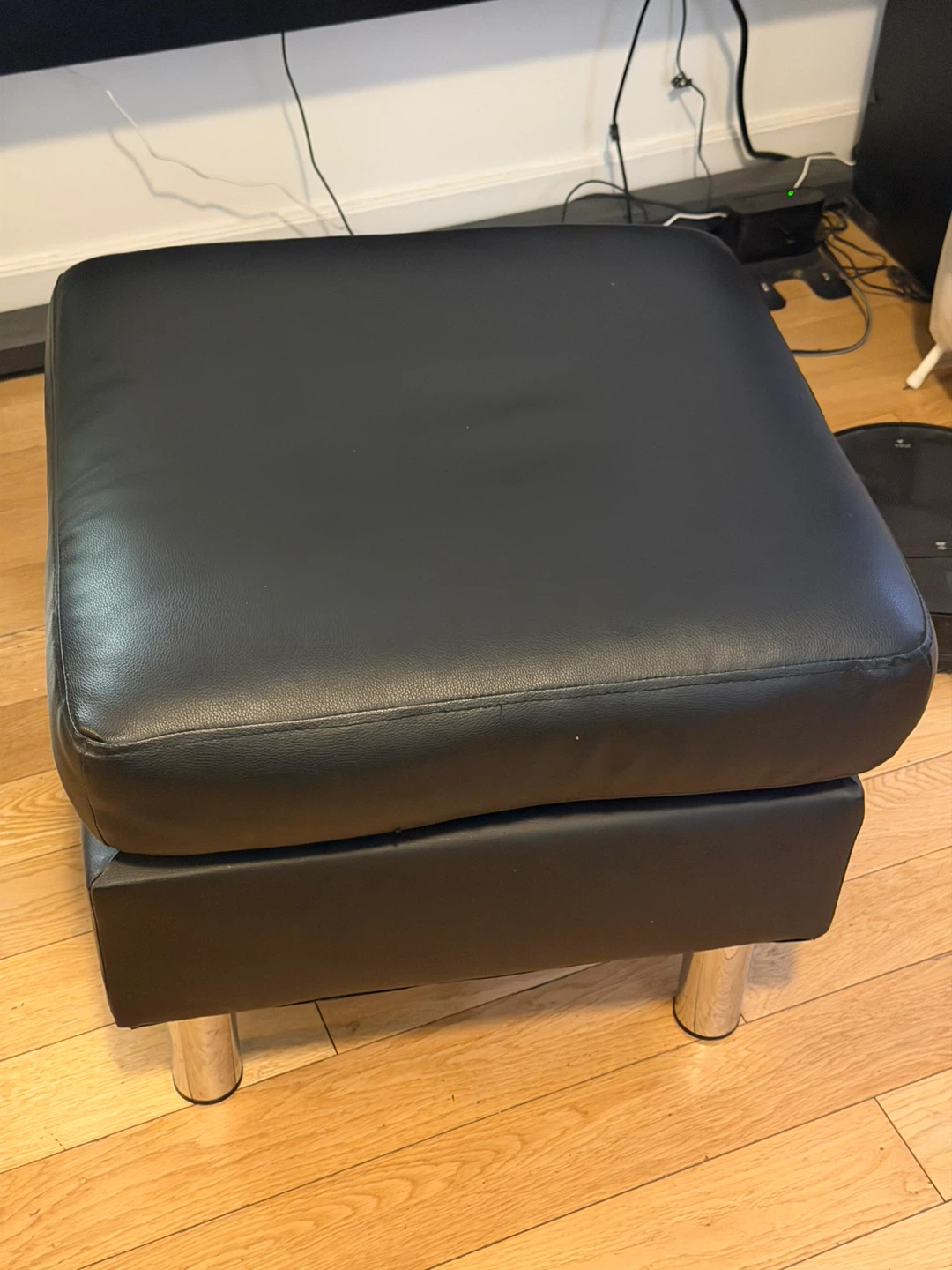 Black Faux Leather Ottoman Footrest - photo 2