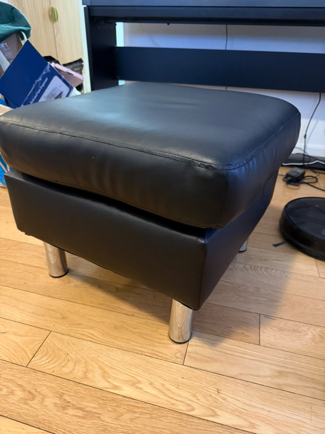 Black Faux Leather Ottoman Footrest
