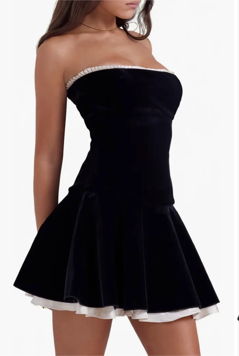 Houseofcb Black Velvet Strapless Corset Dress with Ruffle Hem - photo 2