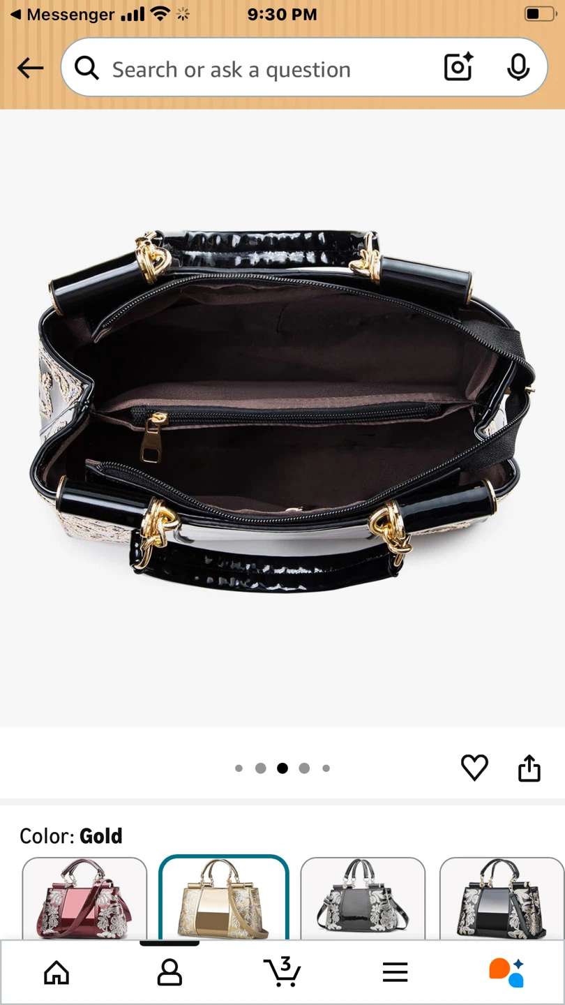 🌱Nevenka Gold Patent Leather Handbag Floral Design - photo 3