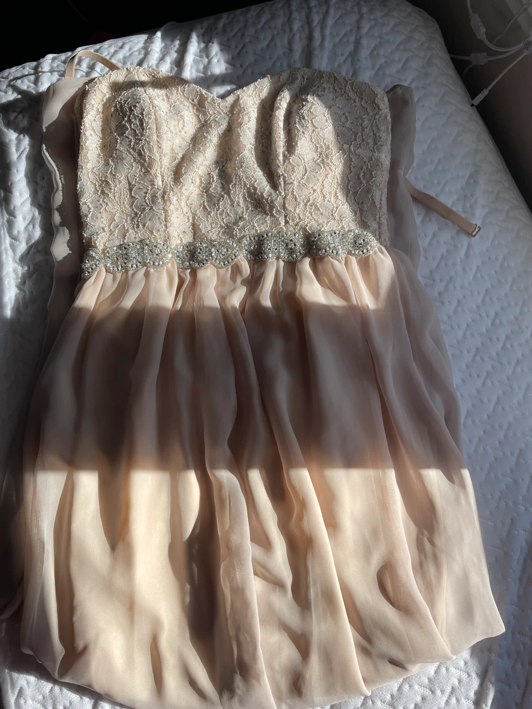 Light Pink Lace & Chiffon Strapless Dress