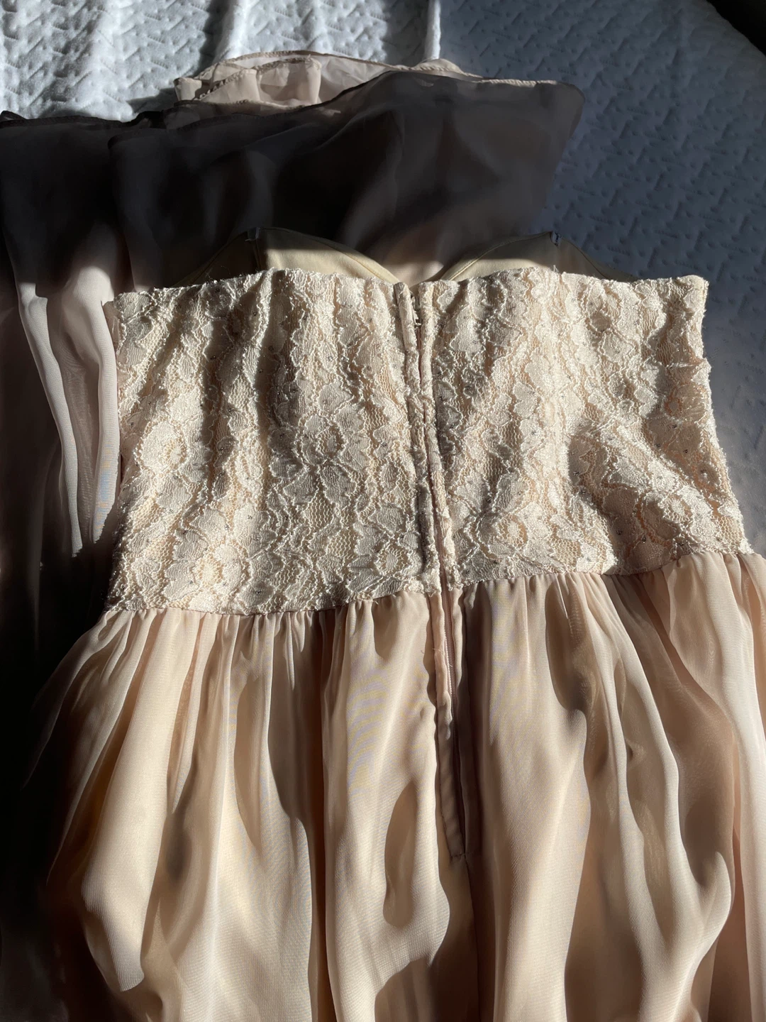 Light Pink Lace & Chiffon Strapless Dress - photo 2
