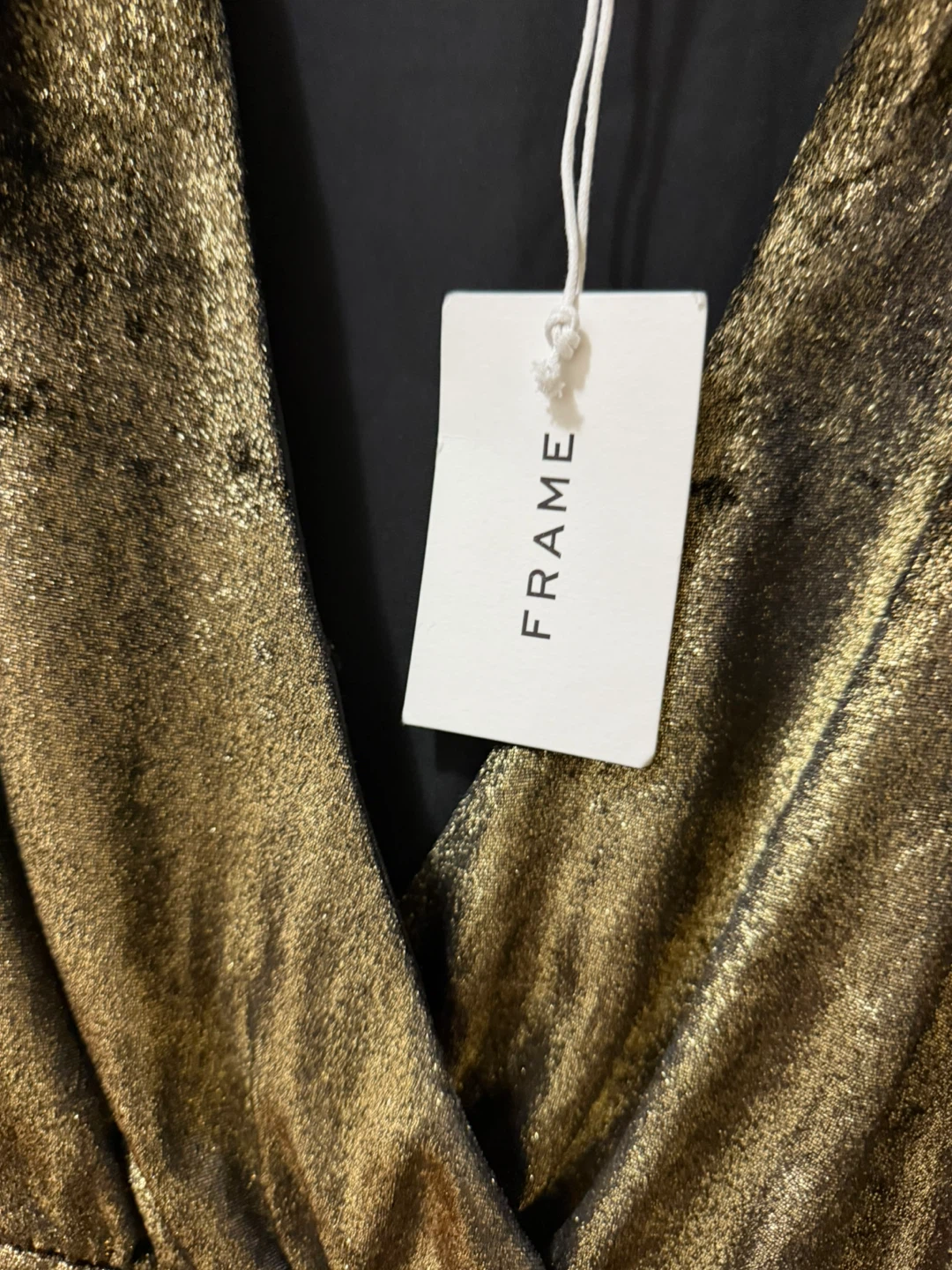 FRAME Gold Metallic V-Neck Long Sleeve Dress