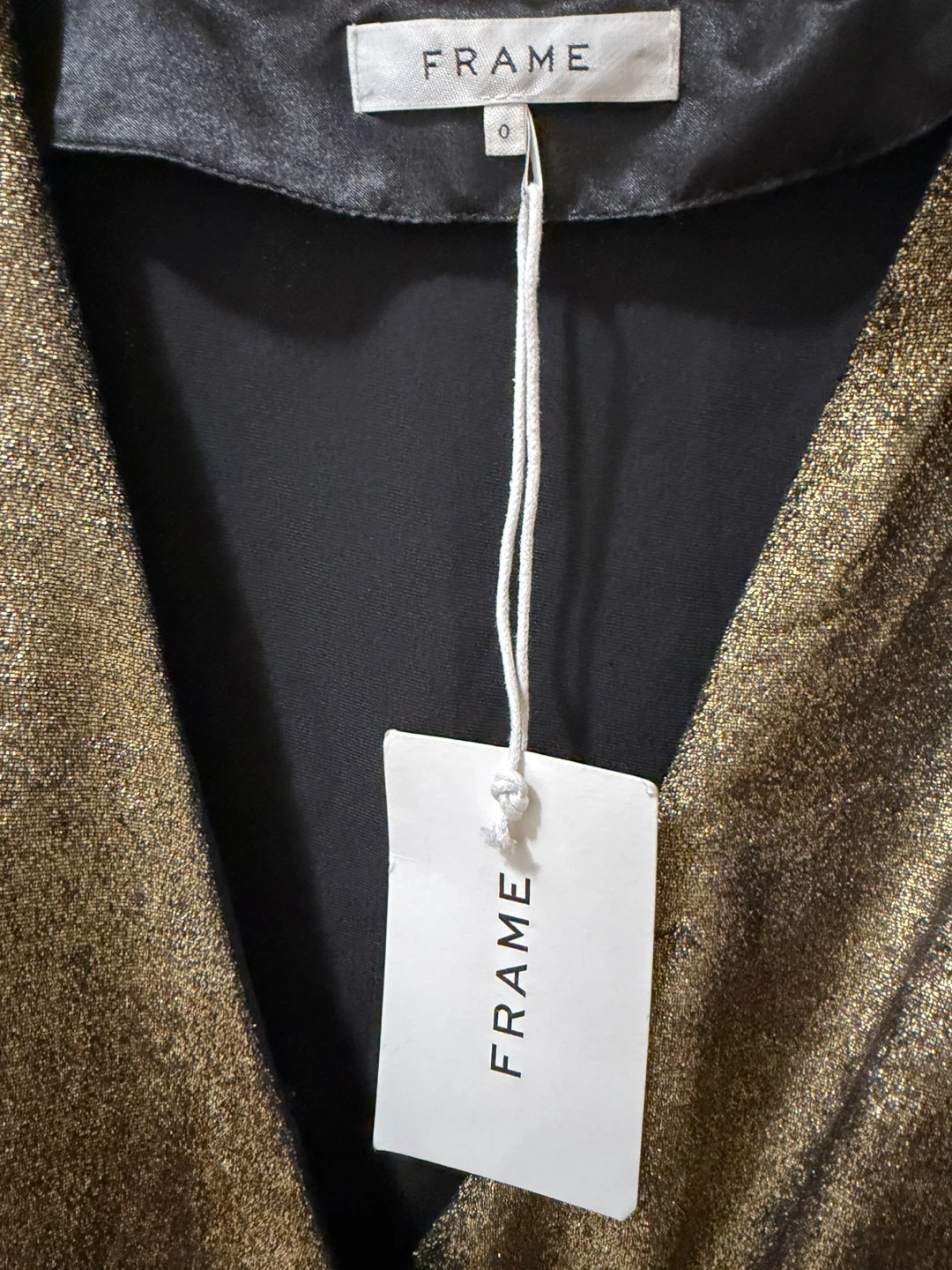FRAME Gold Metallic V-Neck Long Sleeve Dress - photo 2