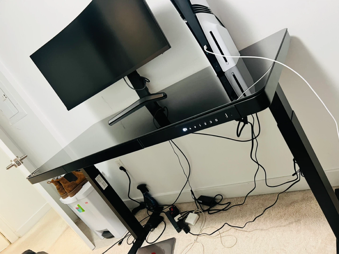 FEZIBO Electric Standing Glass Top Desk with Drawer - photo 2
