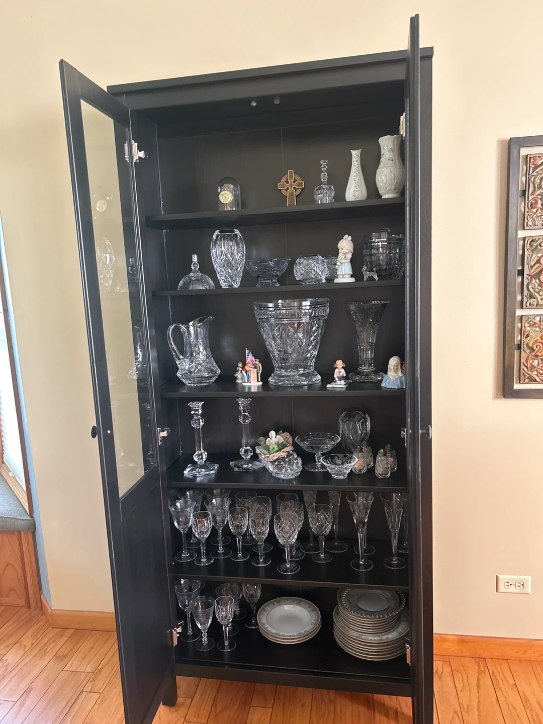 Dark Wood Display Cabinet with Glass Doors