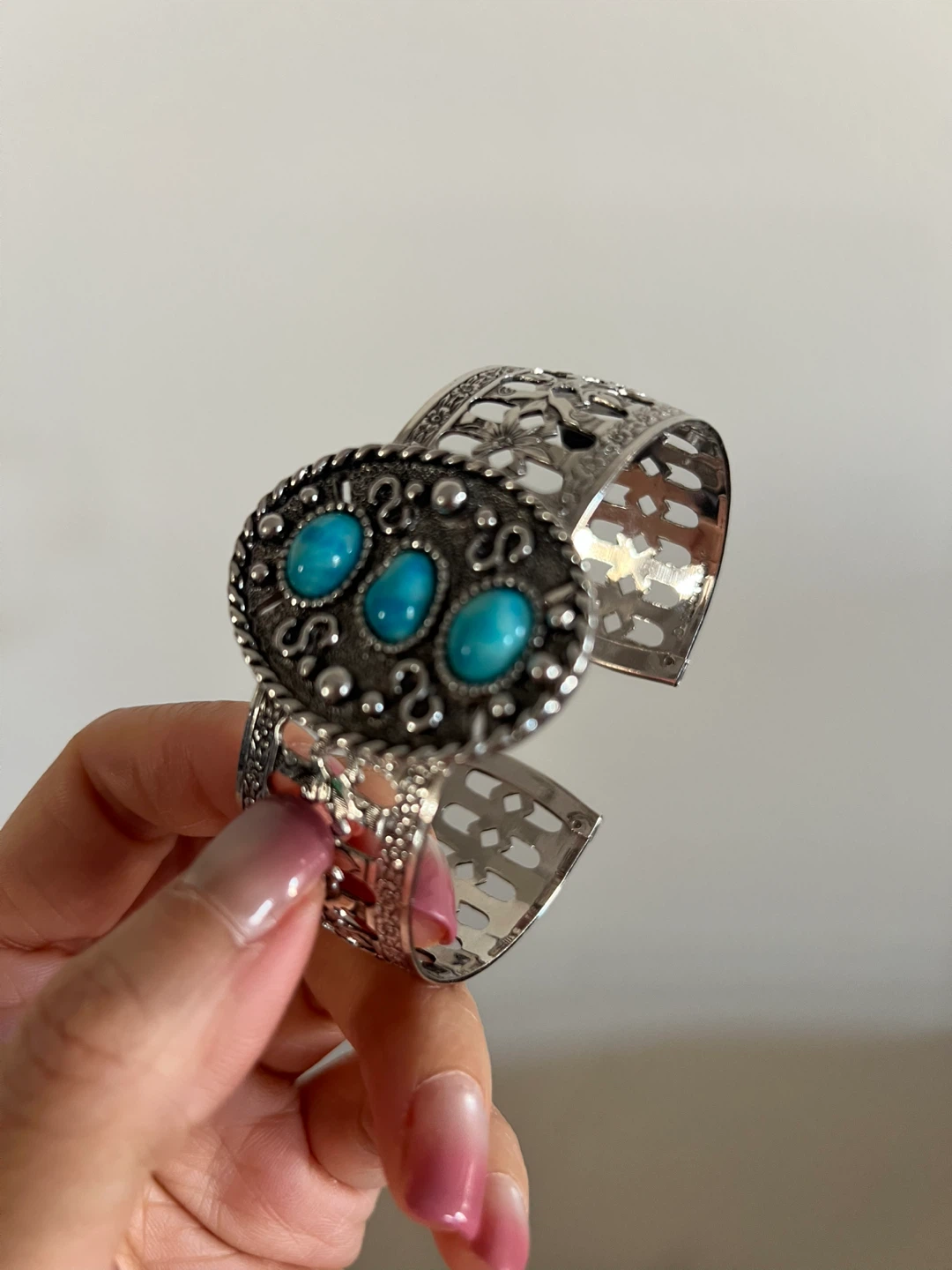 Silver Cuff Bracelet with Turquoise Stones