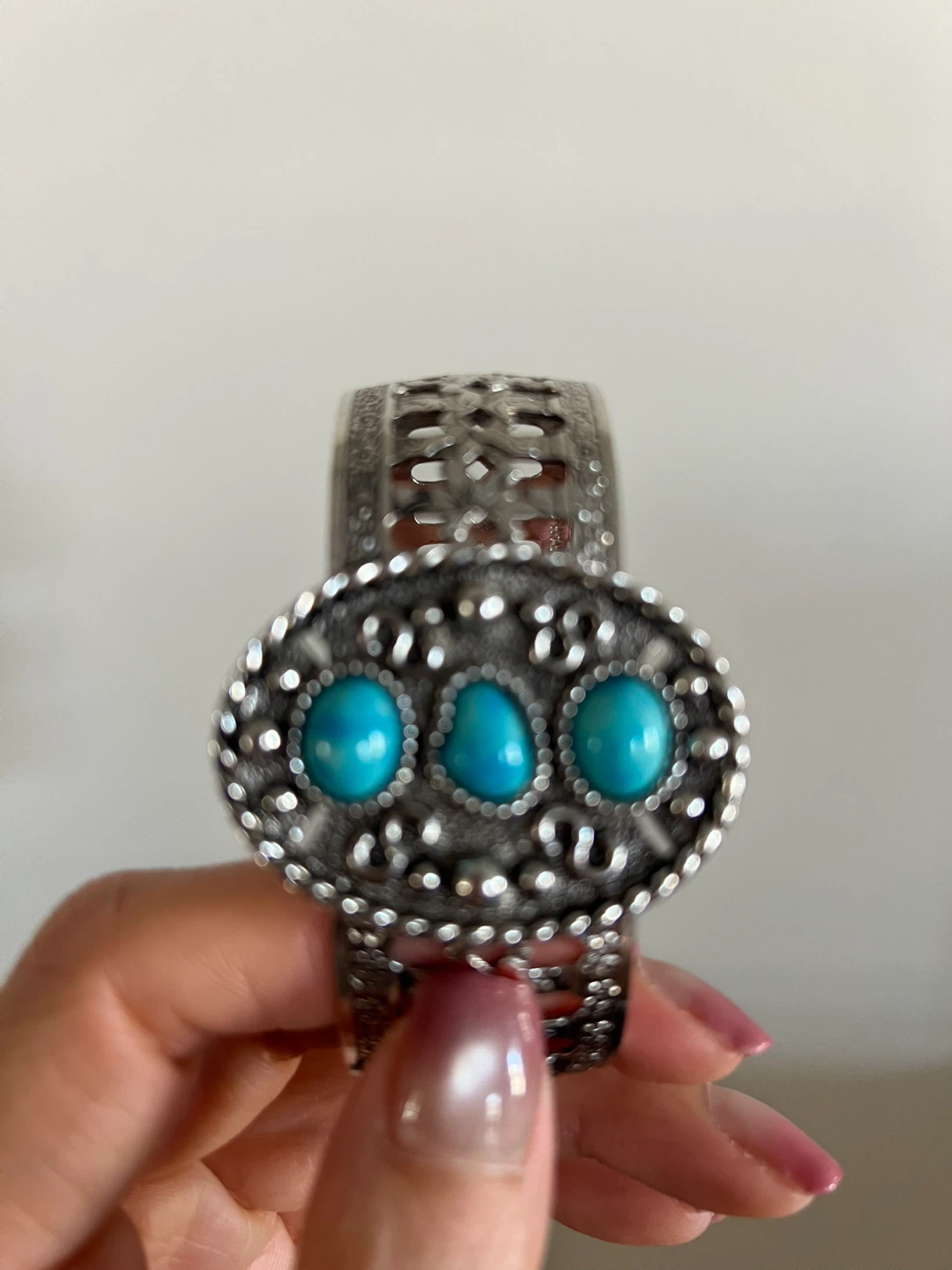 Silver Cuff Bracelet with Turquoise Stones - photo 2
