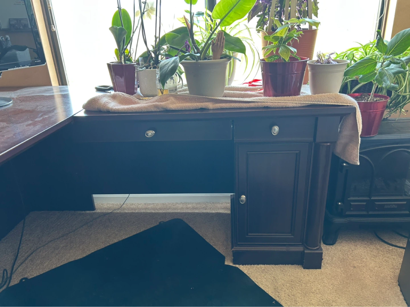 Dark Wood L-Shaped Desk with Drawers - photo 2