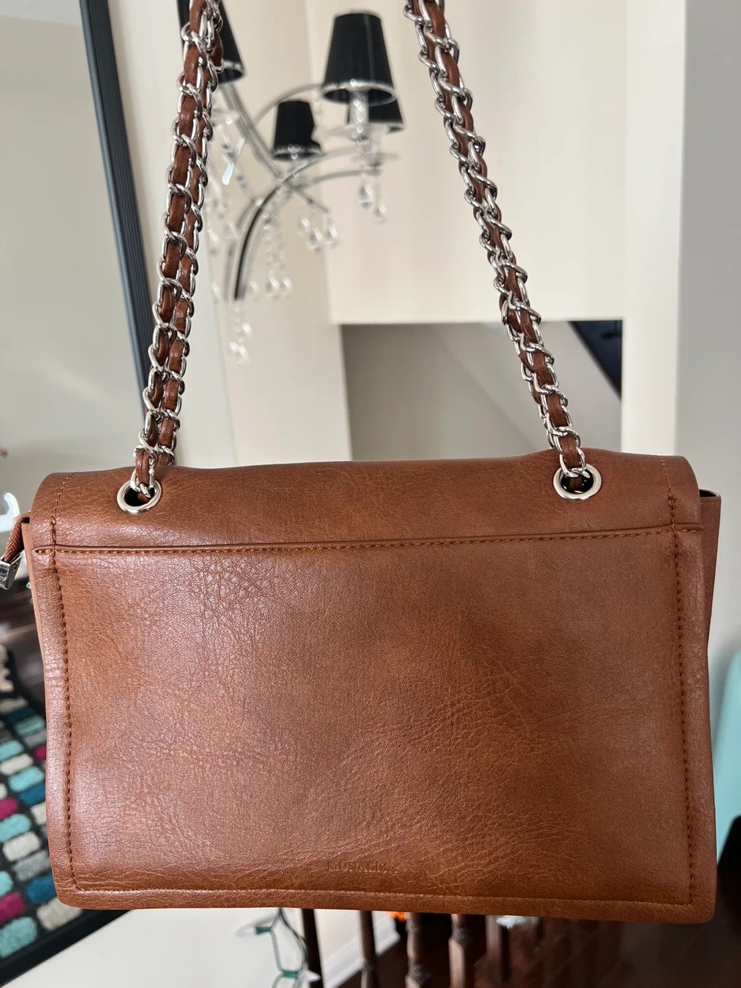 Brown Faux Leather Crossbody Purse with Silver Chain - photo 3