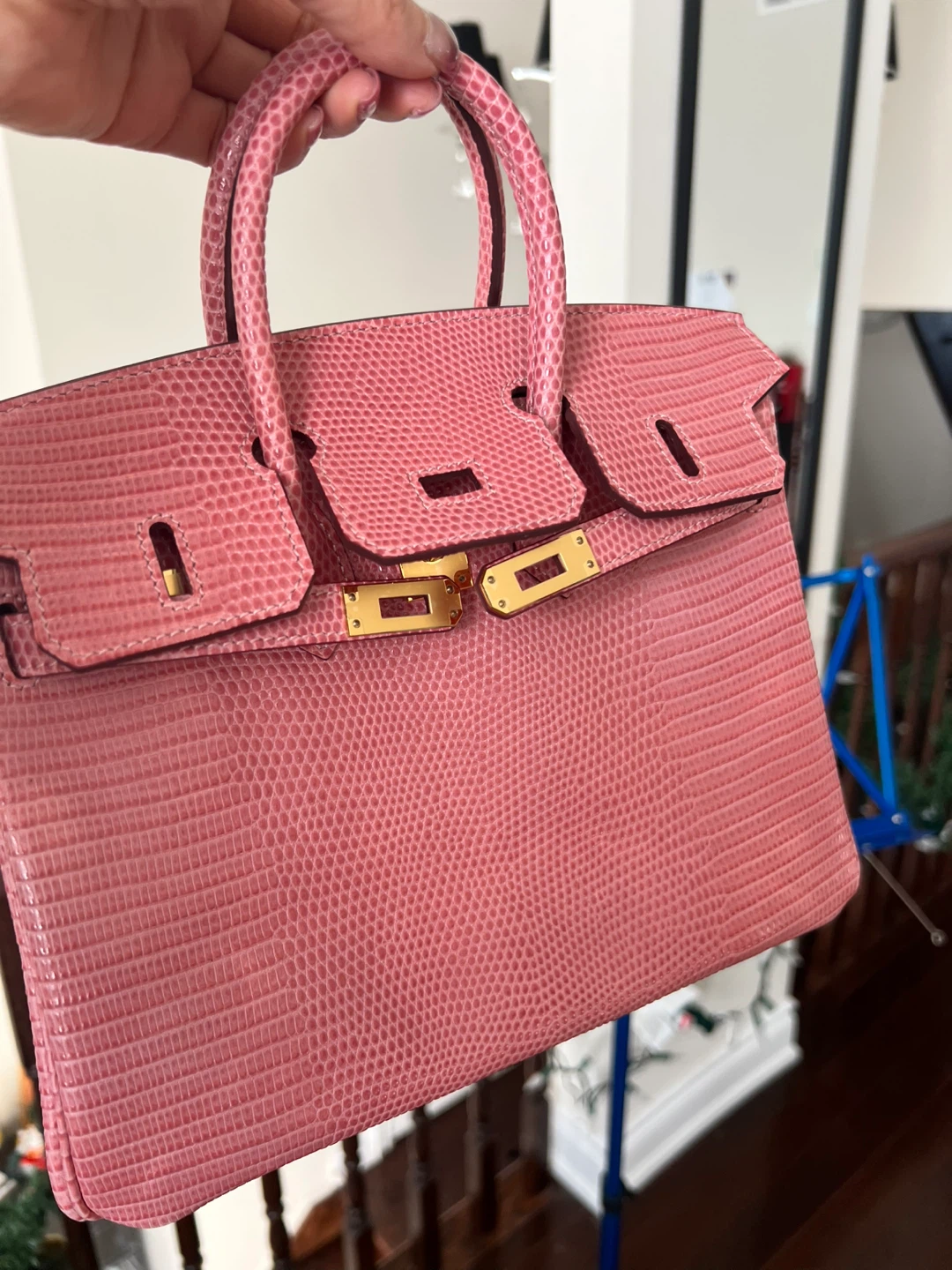 Pink Lizard Skin Handbag