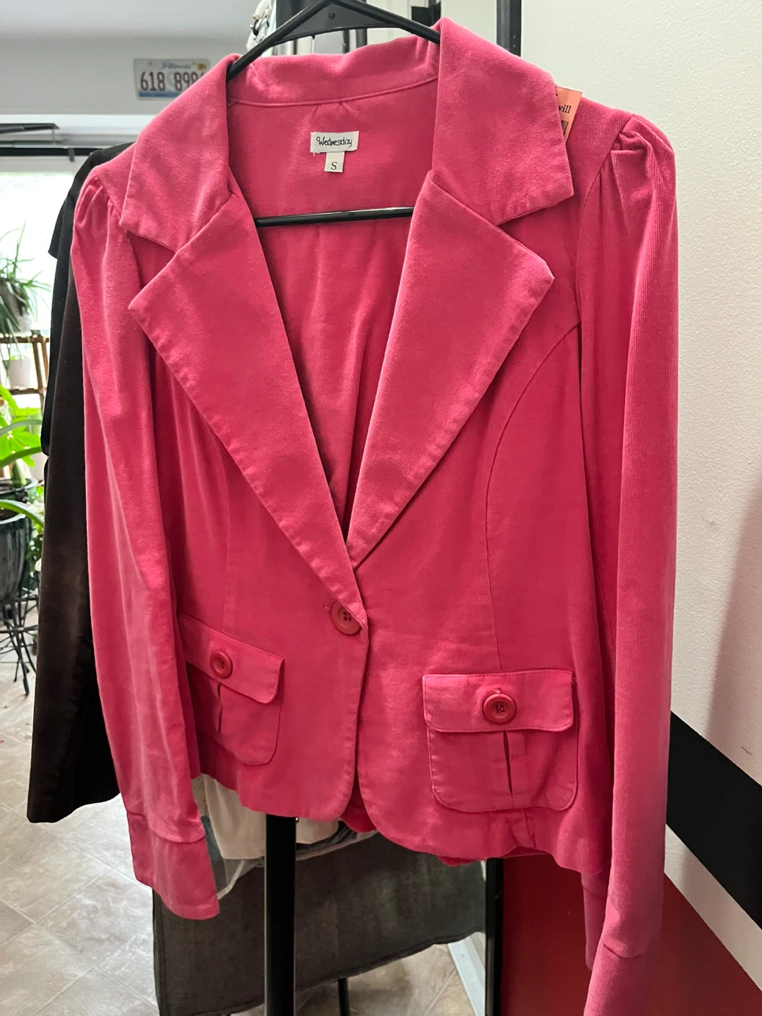 Wednesday Pink Velour Blazer Jacket Size S