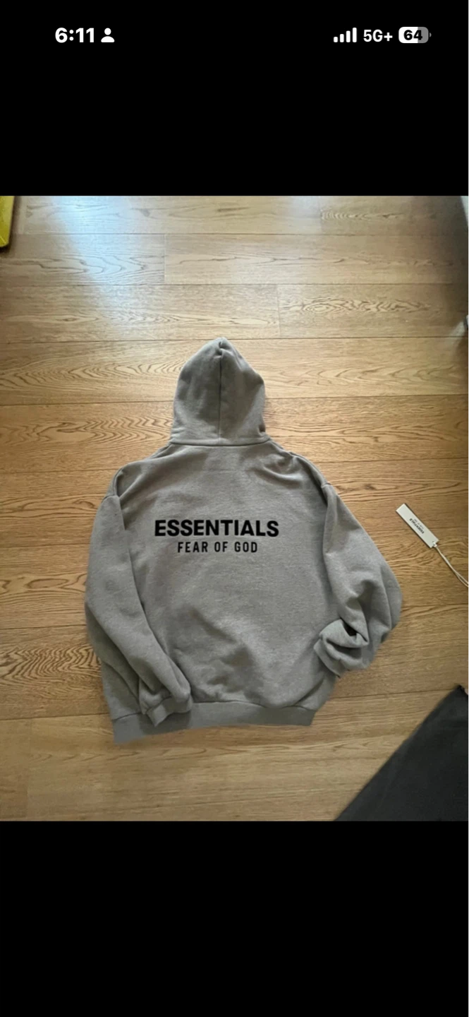 Grey Fear of God Essentials Hoodie with dust bag