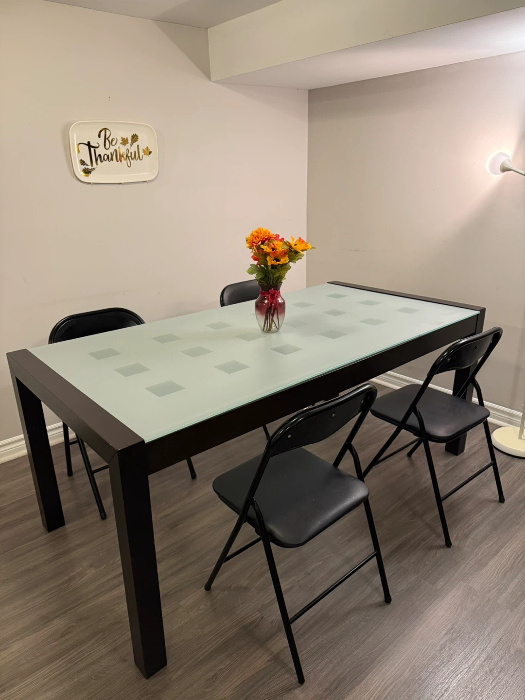 Modern Dining Table with Frosted Glass Top