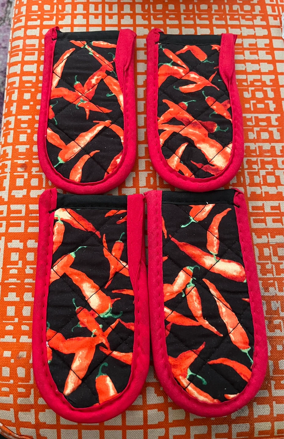 Cast Iron Skillet Handle Covers - Black Red Chili Pepper Design