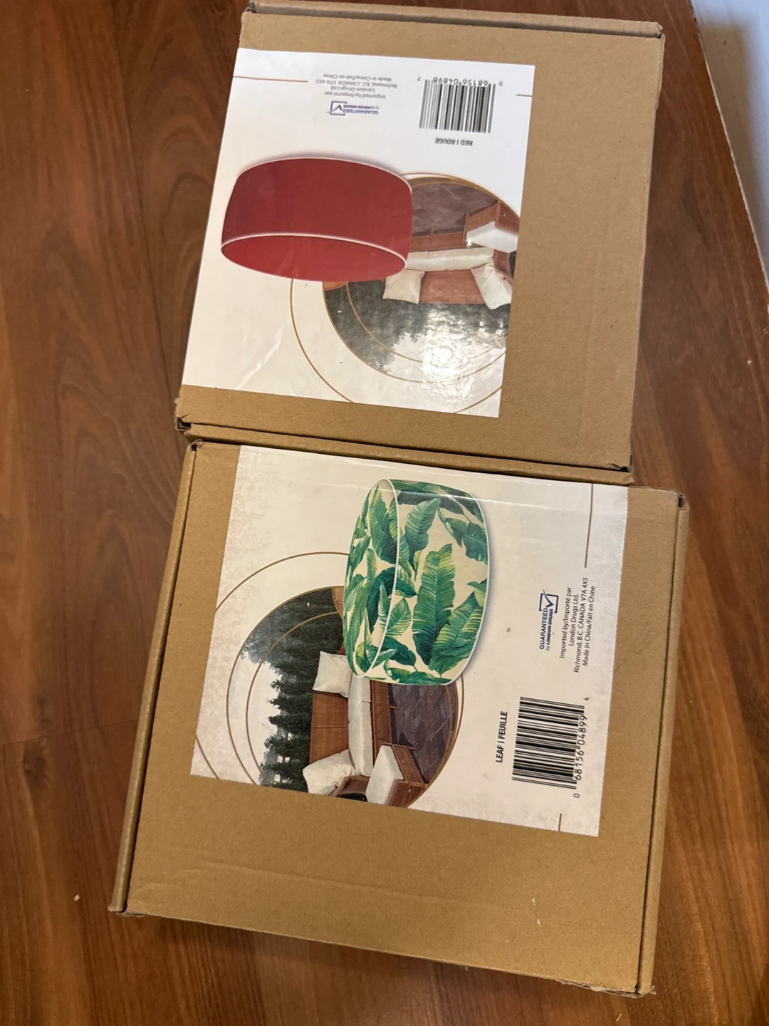 London Drugs Lampshade Set (Red & Leaf Print)