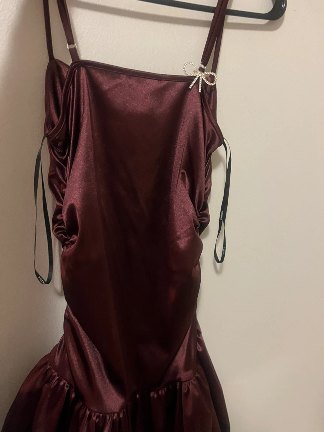 Forever 21 Maroon Satin Ruched Dress - photo 2