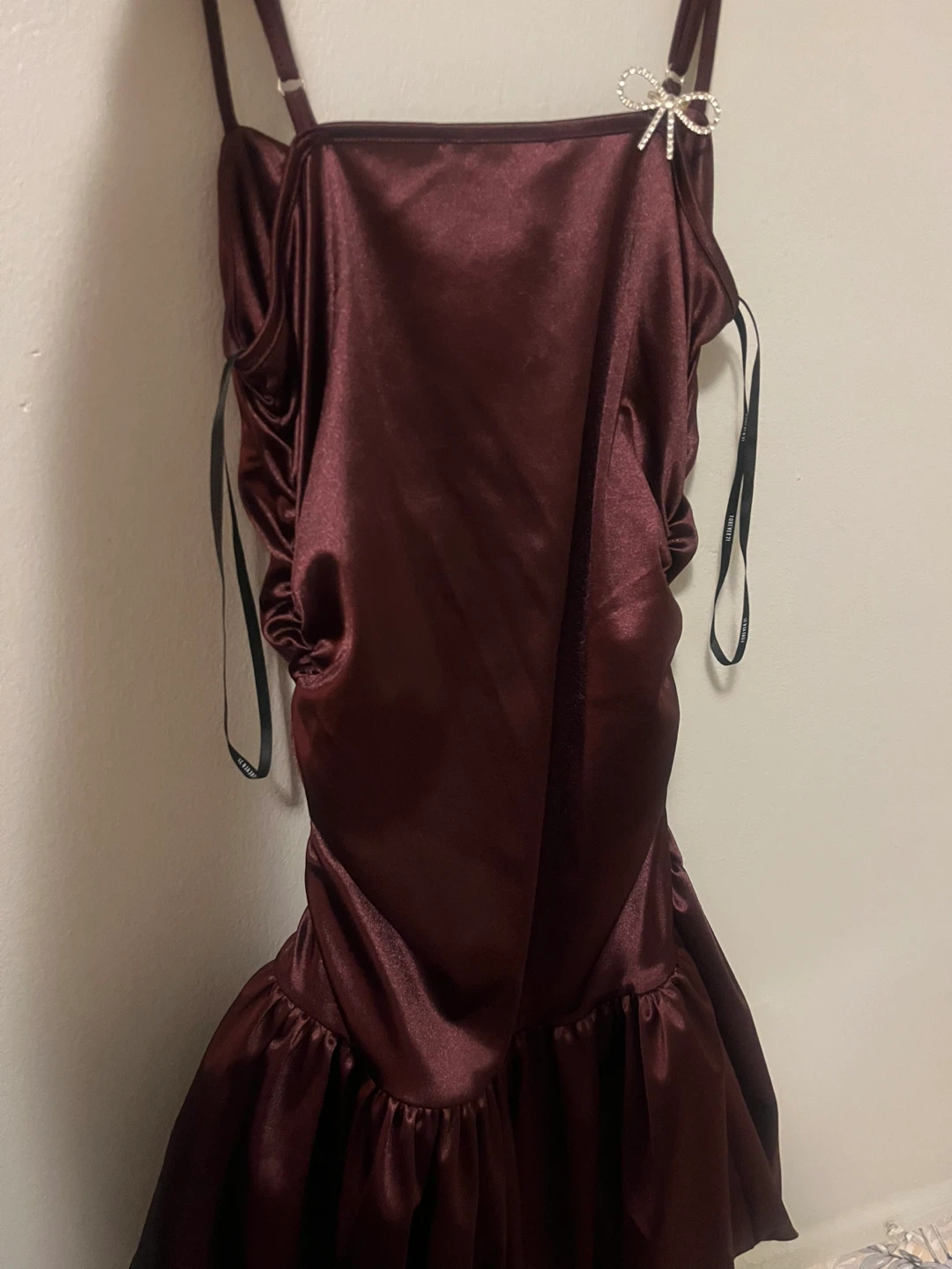 Forever 21 Maroon Satin Ruched Dress