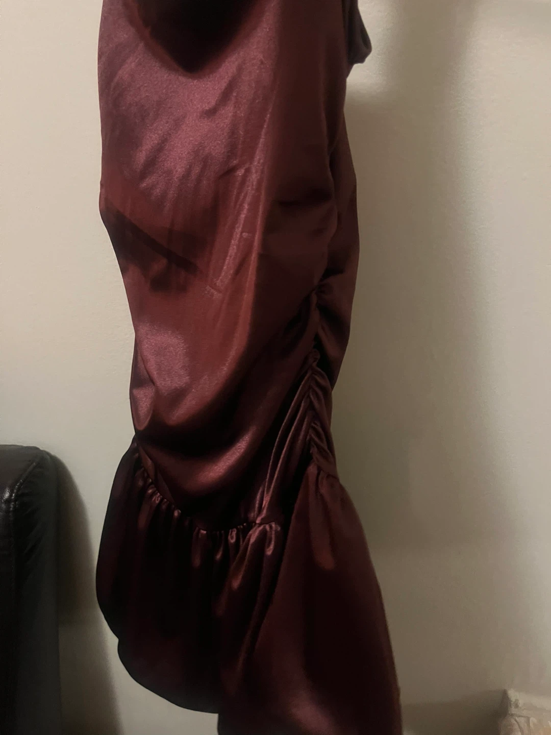Forever 21 Maroon Satin Ruched Dress - photo 5