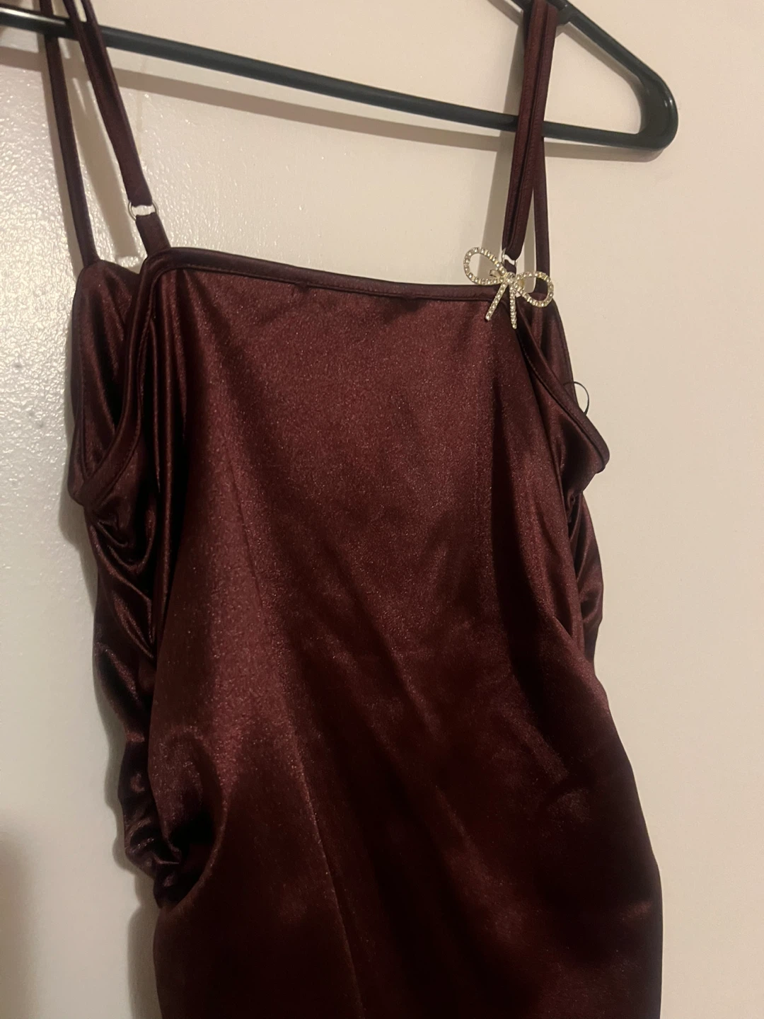 Forever 21 Maroon Satin Ruched Dress - photo 4
