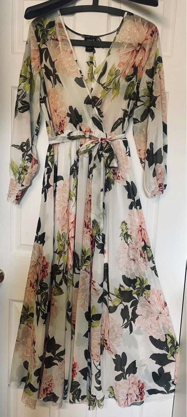 Sheer Floral Maxi Dress with Gold Accents - photo 2