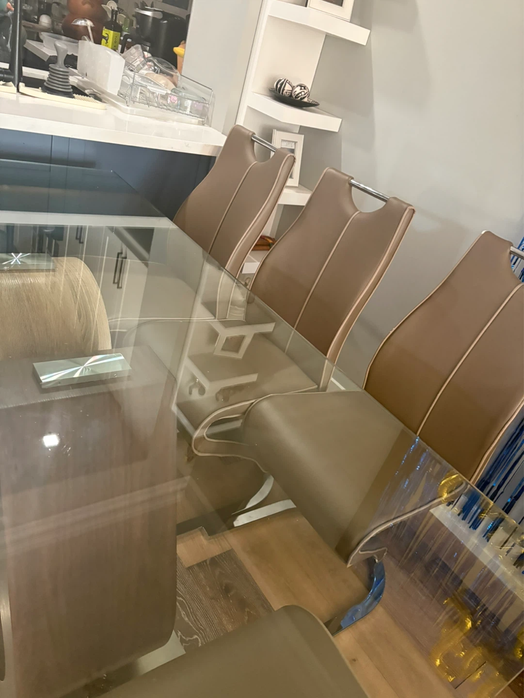 Glass Dining Table with Faux Leather Chairs - photo 3