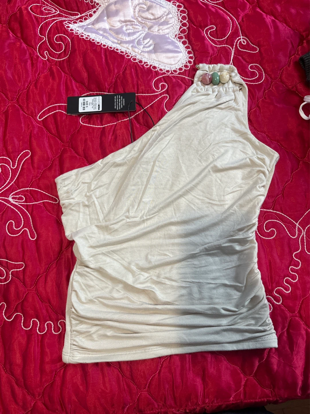 Beaded Gold Off shoulder top beige Small - photo 2