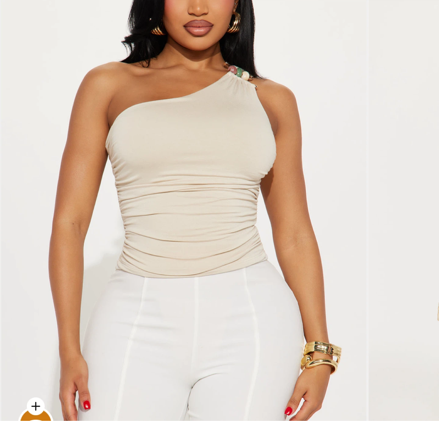 Beaded Gold Off shoulder top beige Small