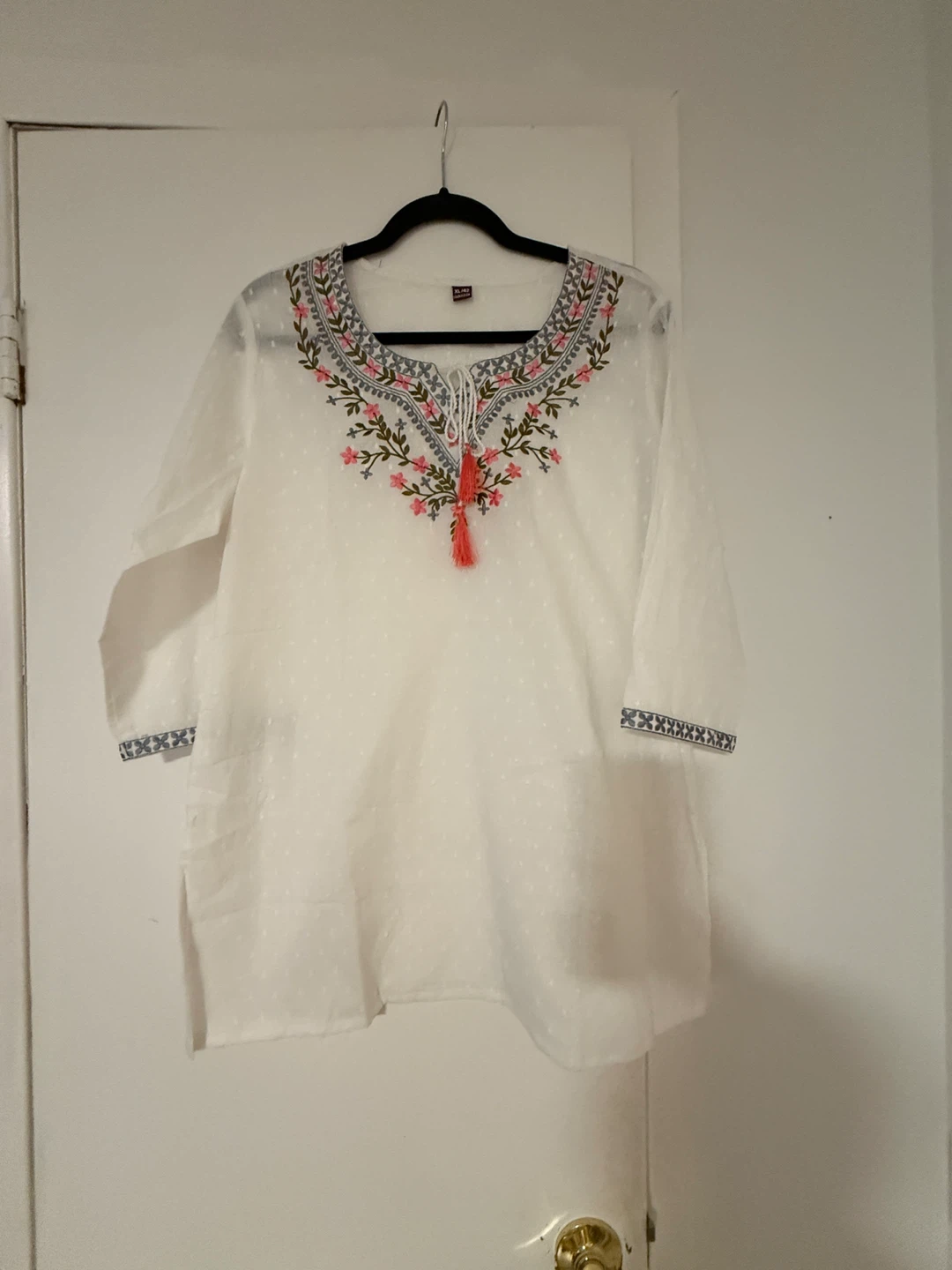 White Embroidered cotton Tunic Top XL/42