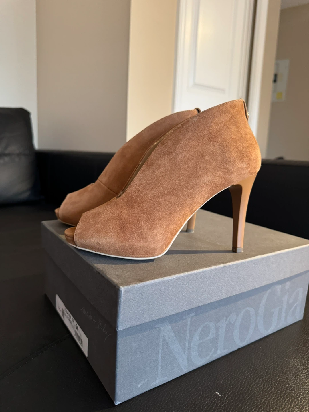 Nero Giardini Brown Suede Peep-Toe Heels Size 36 - photo 3