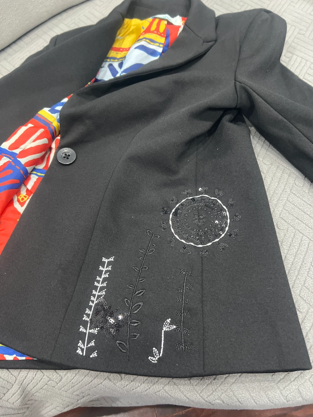 Desigual Black Blazer with Colourful Print Lining - Size 36 - photo 3