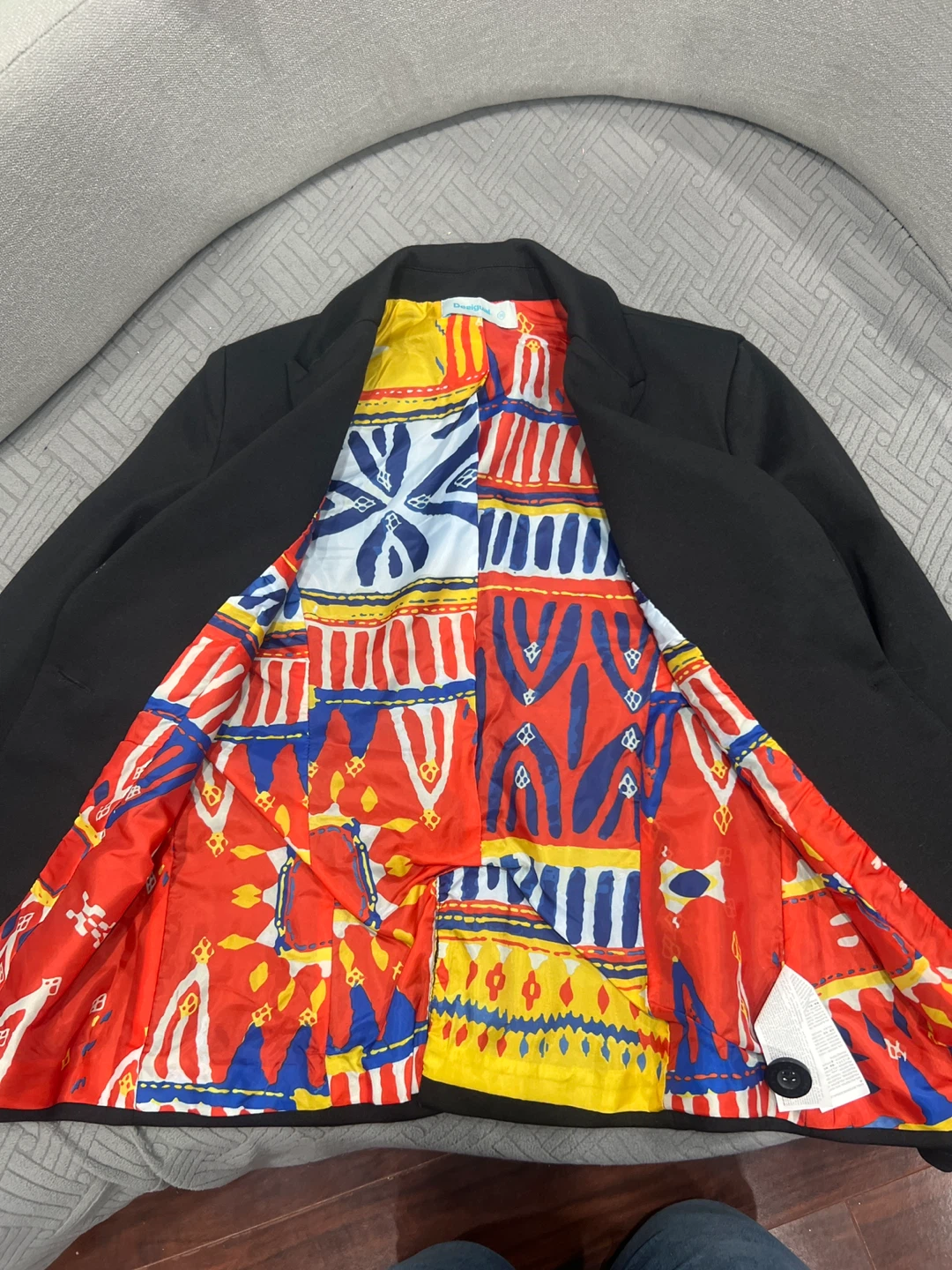 Desigual Black Blazer with Colourful Print Lining - Size 36 - photo 2