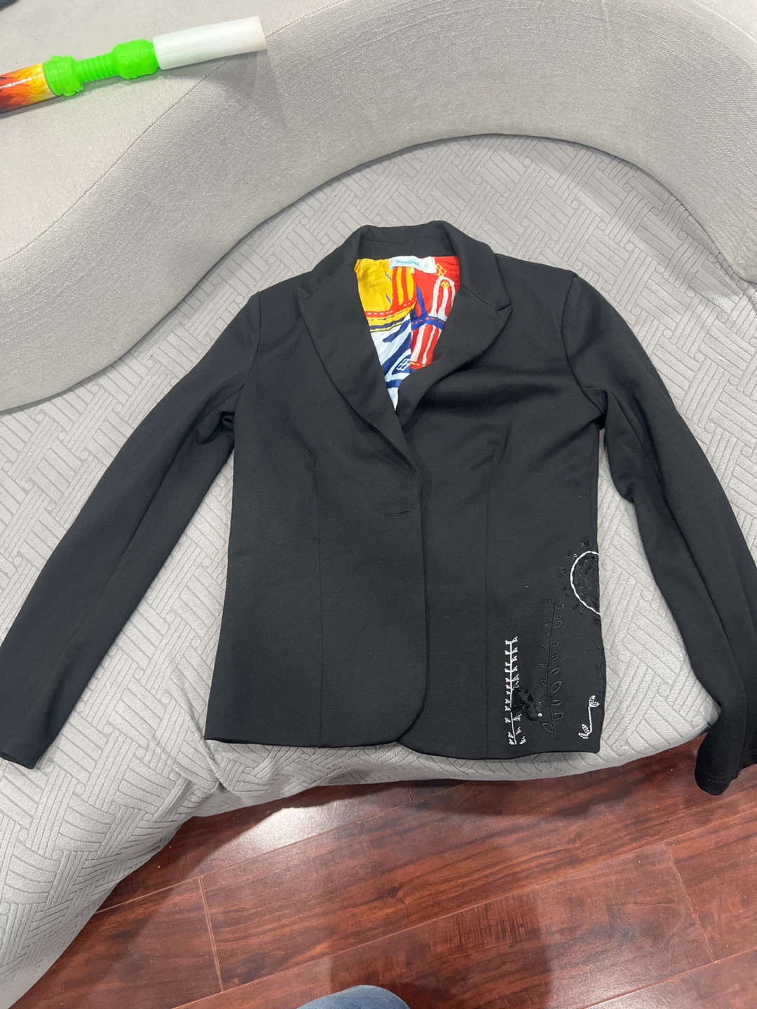 Desigual Black Blazer with Colourful Print Lining - Size 36