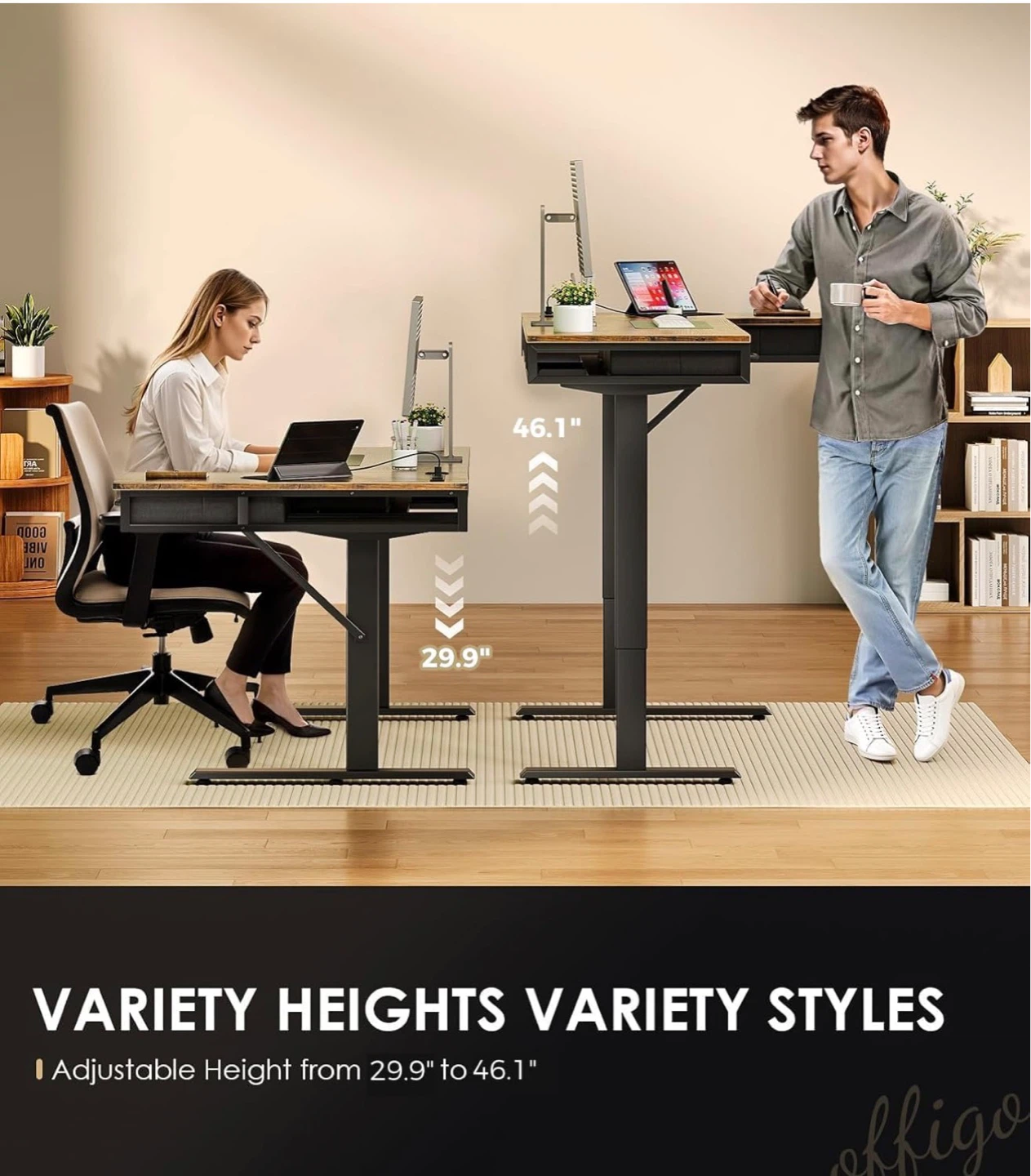 63” L Shaped Electric Standing Desk - Rustic Brown - photo 4
