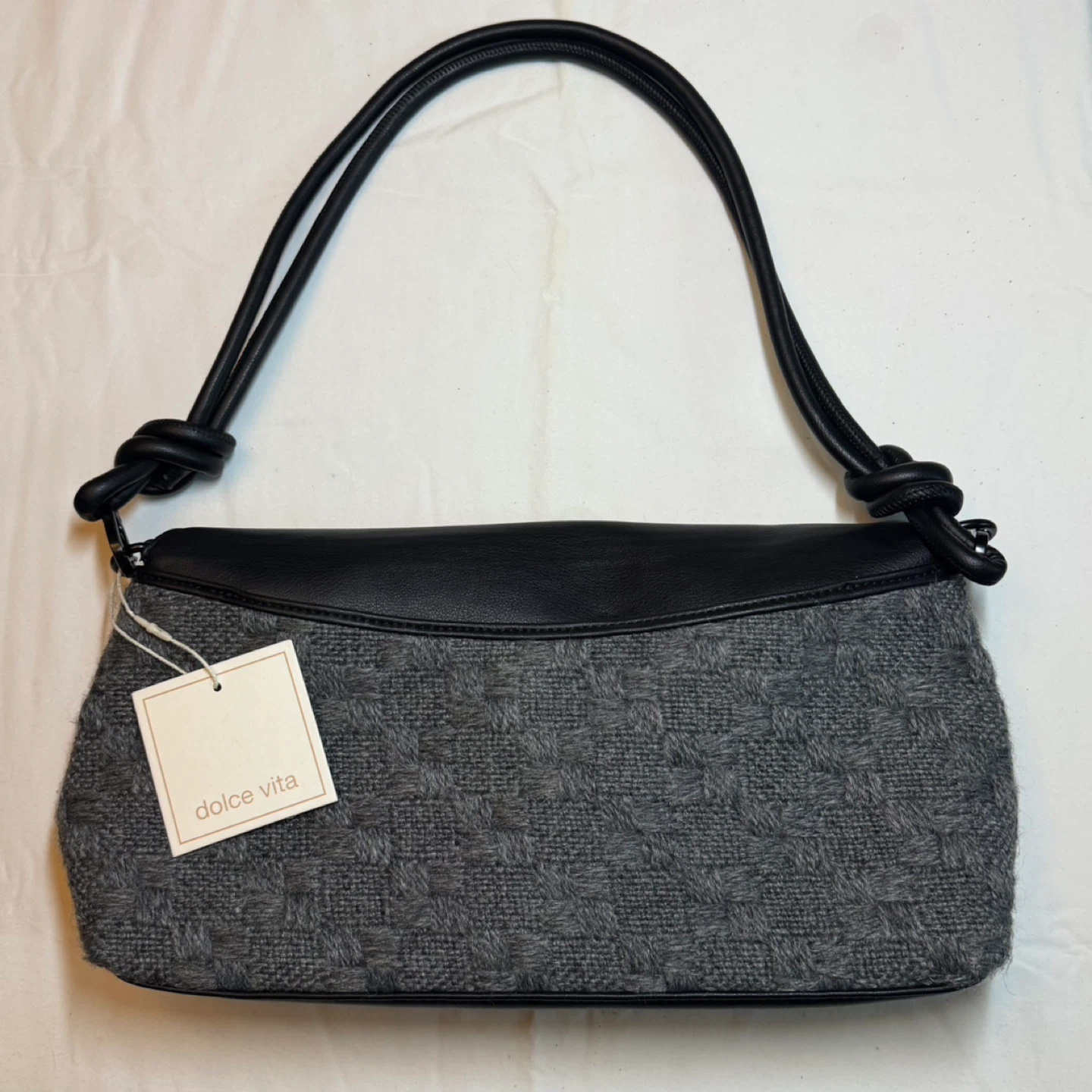 Dolce Vita Shoulder Bag - Gray Woven Fabric & Black Leather