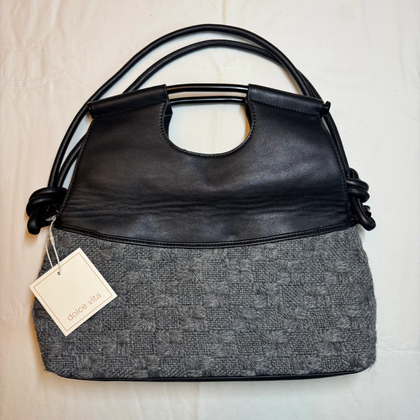 Dolce Vita Shoulder Bag - Gray Woven Fabric & Black Leather - photo 2