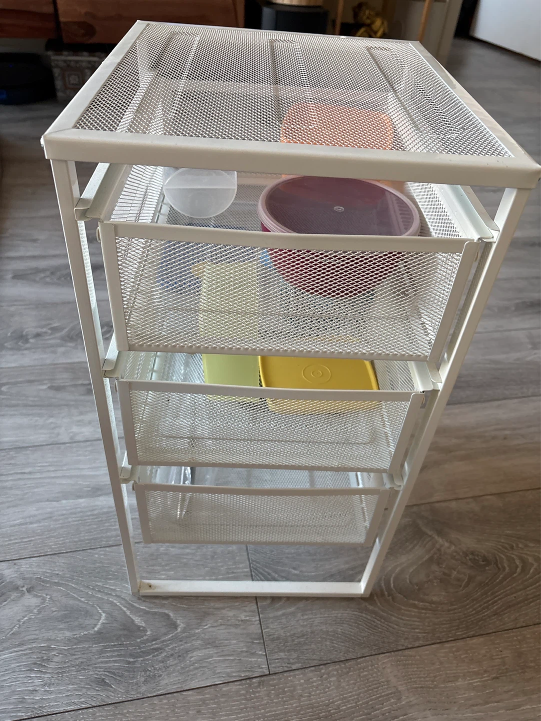 White Metal Mesh Rolling Storage Cart with 4 Drawers