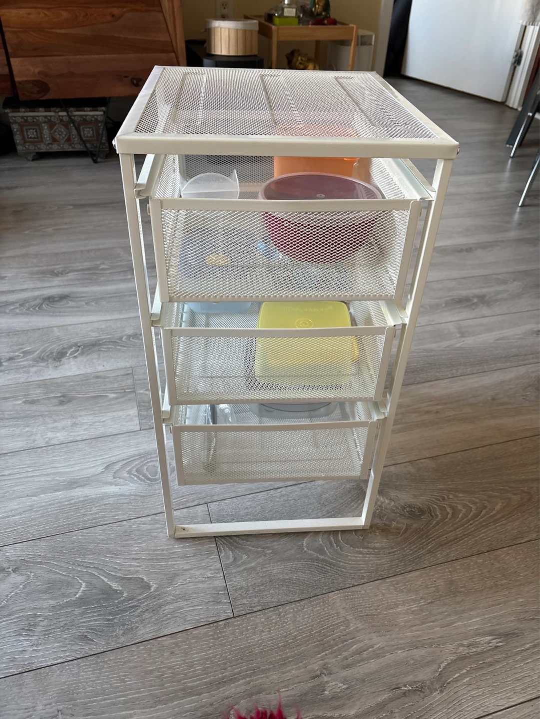 White Metal Mesh Rolling Storage Cart with 4 Drawers - photo 4