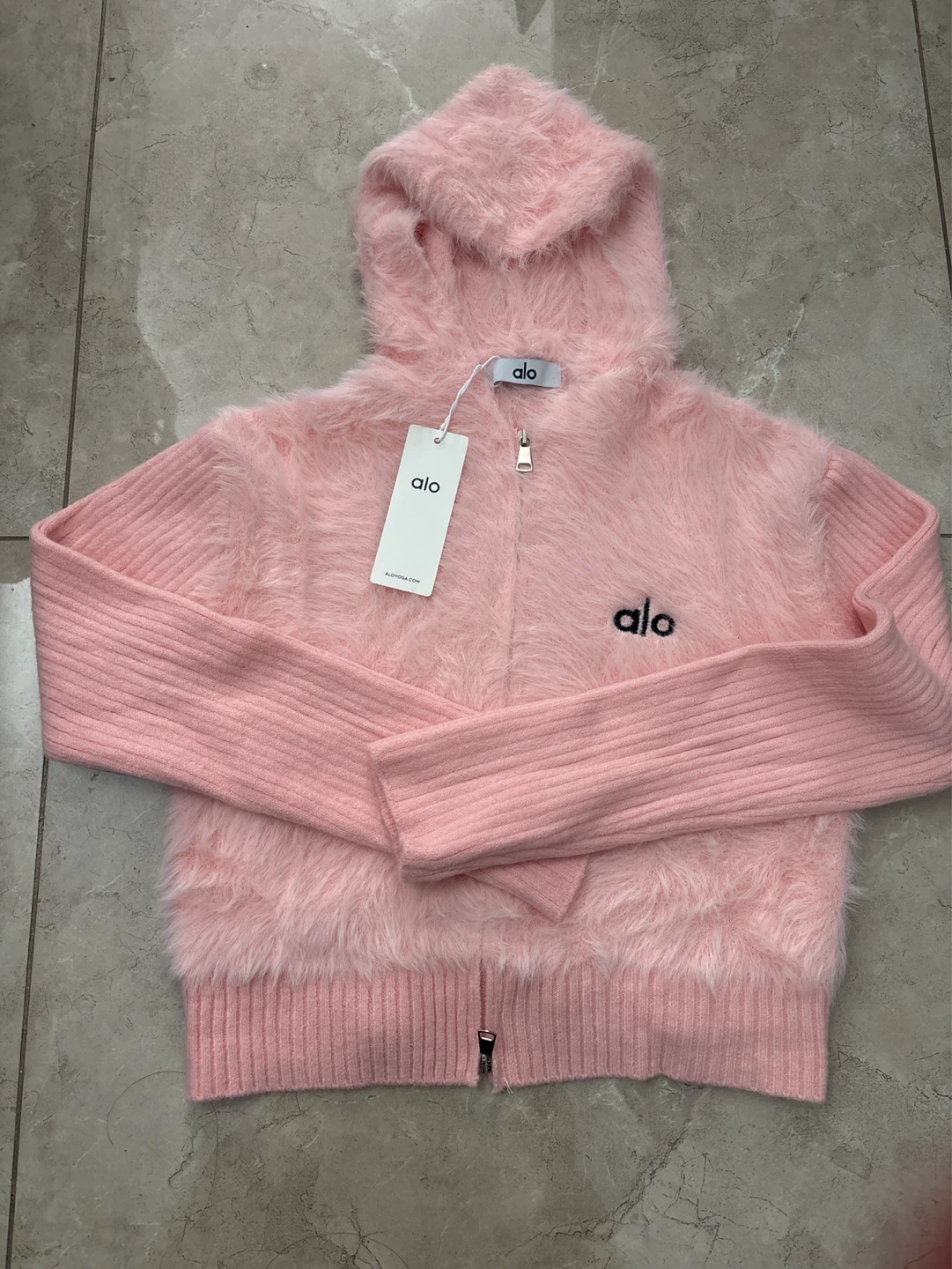 Alo Pink Fuzzy Zip-Up Hoodie