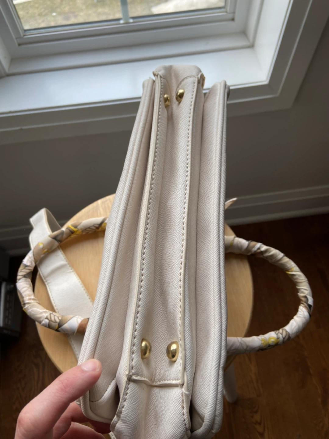 BCBG Paris Cream Satchel Handbag with Scarf Accent - photo 5