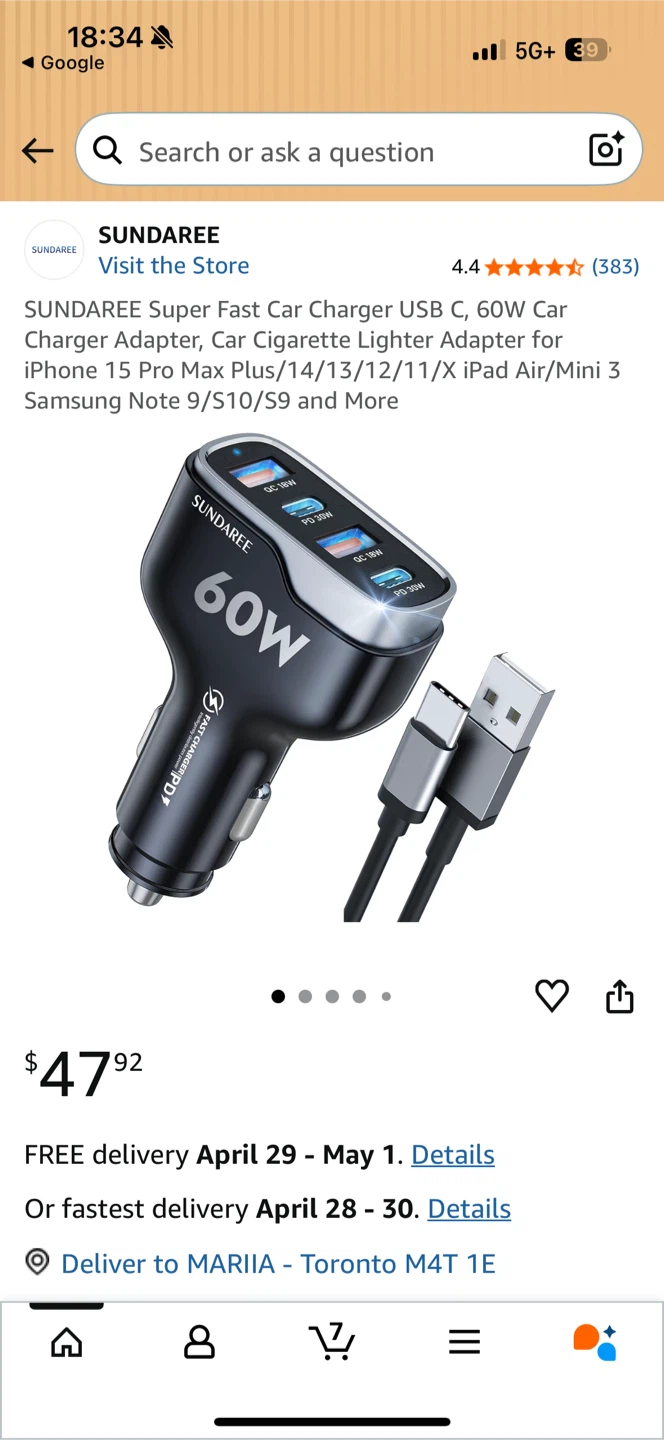 NEW - SUNDARiee 60W 4-Port USB C Car Charger
